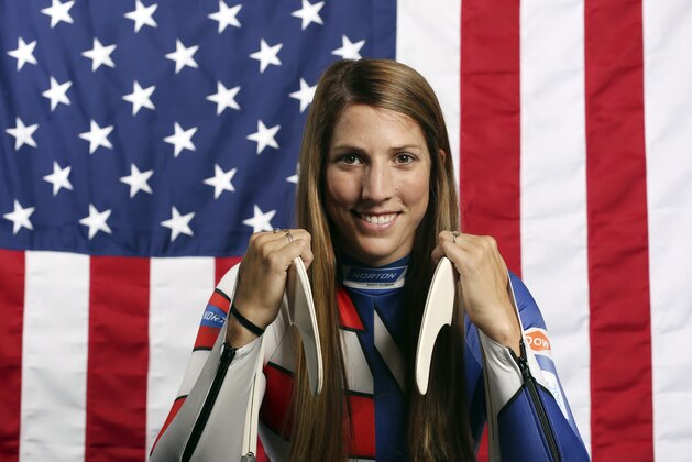 FILE - In this Sept. 25, 2017, file photo, United States Olympic Winter Games luge hopeful Erin Hamlin poses for a portrait at the 2017 Team USA Media Summit in Park City, Utah. This is not a gold-medal-or-bust season for USA Luge star Erin Hamlin, who is bidding for a fourth Olympic appearance. She’s getting married next summer and is likely headed toward retirement, but she’s still one of the elite sliders in her sport. (AP Photo/Rick Bowmer, File)