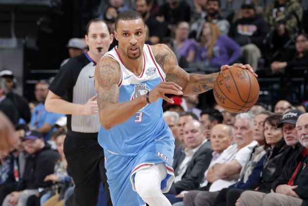 SACRAMENTO, CA - FEBRUARY 5:  George Hill #3 of the Sacramento Kings handles the ball against the Chicago Bulls on February 5, 2018 at Golden 1 Center in Sacramento, California. NOTE TO USER: User expressly acknowledges and agrees that, by downloading and or using this Photograph, user is consenting to the terms and conditions of the Getty Images License Agreement. Mandatory Copyright Notice: Copyright 2018 NBAE (Photo by Rocky Widner/NBAE via Getty Images)