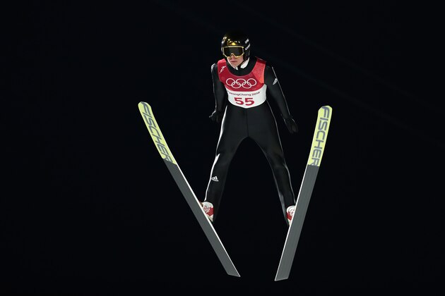 PYEONGCHANG-GUN, SOUTH KOREA - FEBRUARY 08:  Andreas Wellinger of Germany jumps during Men's Normal Hill Individual Trial Round for Qualification at Alpensia Ski Jumping Centre on February 8, 2018 in Pyeongchang-gun, South Korea.  (Photo by Lars Baron/Getty Images)