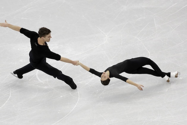 Olympic Athletes from Russia Natalia Zabiiako and Alexander Enbert perform during a practice session at the 2018 Winter Olympics in Gangneung, South Korea, Thursday, Feb. 8, 2018. (AP Photo/Bernat Armangue)
