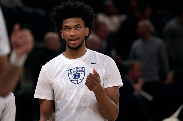 NEW YORK, NY - FEBRUARY 03: Marvin Bagley III #35 of the Duke Blue Devils warms up prior to their game against the St. John's Red Storm at Madison Square Garden on February 3, 2018 in New York City. St. John's won 81-77. (Photo by Lance King/Getty Images)