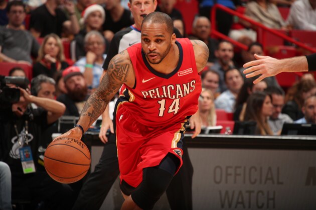 MIAMI, FL - DECEMBER 23: Jameer Nelson #14 of the New Orleans Pelicans handles the ball against the Miami Heat on December 23, 2017 at American Airlines Arena in Miami, Florida. NOTE TO USER: User expressly acknowledges and agrees that, by downloading and/or using this photograph, user is consenting to the terms and conditions of the Getty Images License Agreement. Mandatory Copyright Notice: Copyright 2017 NBAE (Photo by Issac Baldizon/NBAE via Getty Images)