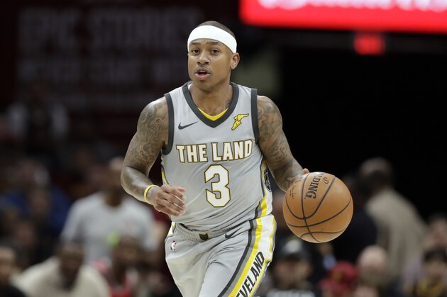 Cleveland Cavaliers' Isaiah Thomas drives against the Houston Rockets in the first half of an NBA basketball game, Saturday, Feb. 3, 2018, in Cleveland. (AP Photo/Tony Dejak)