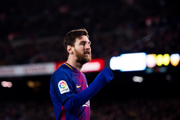 BARCELONA, SPAIN - FEBRUARY 01:  Lionel Messi of FC Barcelona reacts during the Copa del Rey semi-final first leg match between FC Barcelona and Valencia CF at Camp Nou on February 1, 2018 in Barcelona, Spain.  (Photo by Alex Caparros/Getty Images)