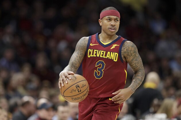 Cleveland Cavaliers' Isaiah Thomas drives against the Detroit Pistons in the first half of an NBA basketball game, Sunday, Jan. 28, 2018, in Cleveland. (AP Photo/Tony Dejak)