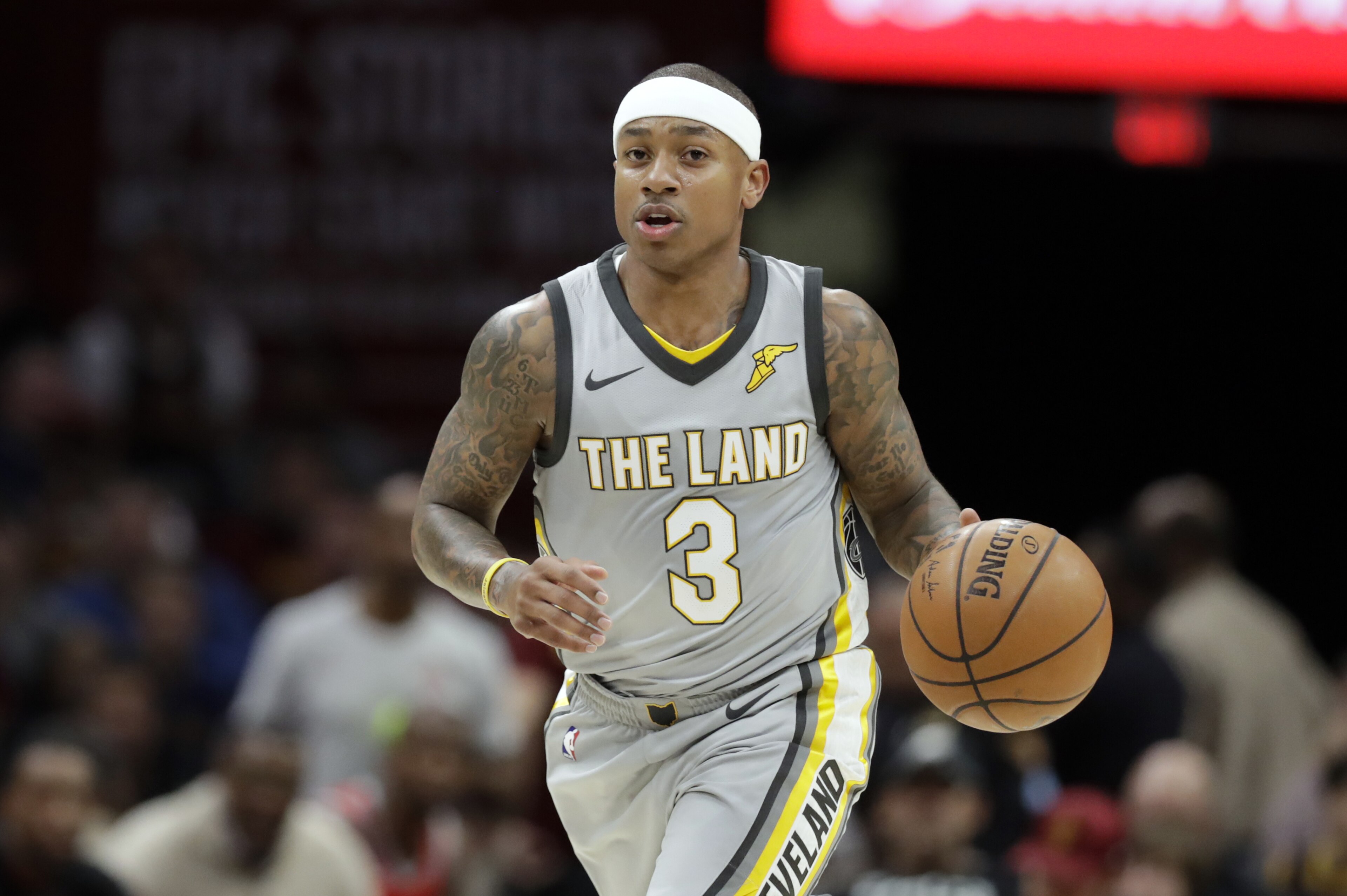 FILE - In this Feb. 3, 2018, file photo, Cleveland Cavaliers' Isaiah Thomas drives against the Houston Rockets in the first half of an NBA basketball game, in Cleveland. A person familiar with direct knowledge of the trade says the Cavaliers are dealing guard Isaiah Thomas to the Los Angeles Lakers. The person spoke to The Associated Press on condition of anonymity Thursday, Feb. 8, 2018, because the teams need NBA approval before the trade can be completed. (AP Photo/Tony Dejak, File)