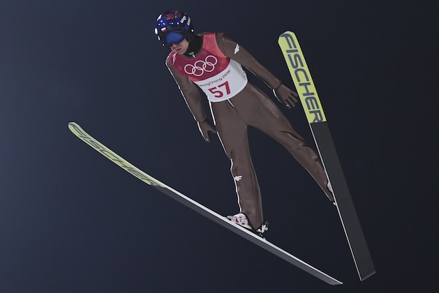 Poland's Kamil Stoch competes in the men's normal hill individual ski jumping trial qualifying event during the Pyeongchang 2018 Winter Olympic Games on February 8, 2018, in Pyeongchang. / AFP PHOTO / Christof STACHE        (Photo credit should read CHRISTOF STACHE/AFP/Getty Images)