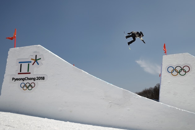 PYEONGCHANG-GUN, SOUTH KOREA - FEBRUARY 08:  An athlete in action during Slopestyle training ahead of the PyeongChang 2018 Winter Olympic Games at Phoenix Park on February 8, 2018 in Pyeongchang-gun, South Korea.  (Photo by Clive Mason/Getty Images)