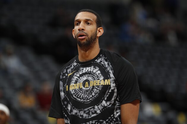 Memphis Grizzlies forward Brandan Wright (34) in the first half of an NBA basketball game Friday, Jan. 12, 2018, in Denver. (AP Photo/David Zalubowski)