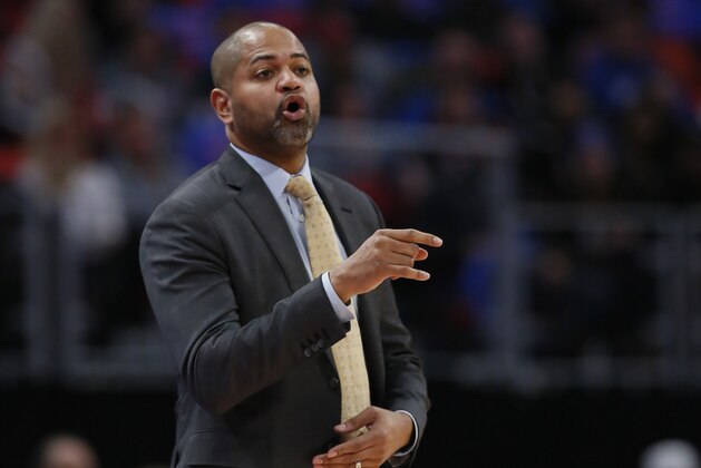 Memphis Grizzlies head coach J.B. Bickerstaff shouts to his team during the first half of an NBA basketball game against the Detroit Pistons Thursday, Feb. 1, 2018, in Detroit. (AP Photo/Duane Burleson)