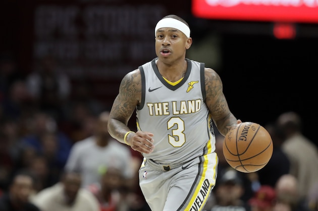 Cleveland Cavaliers' Isaiah Thomas drives against the Houston Rockets in the first half of an NBA basketball game, Saturday, Feb. 3, 2018, in Cleveland. (AP Photo/Tony Dejak)