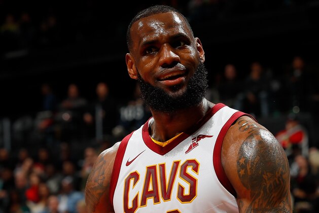 ATLANTA, GA - FEBRUARY 09:  LeBron James #23 of the Cleveland Cavaliers reacts to a call during the game against the Atlanta Hawks at Philips Arena on February 9, 2018 in Atlanta, Georgia.  NOTE TO USER: User expressly acknowledges and agrees that, by downloading and or using this photograph, User is consenting to the terms and conditions of the Getty Images License Agreement.  (Photo by Kevin C. Cox/Getty Images)