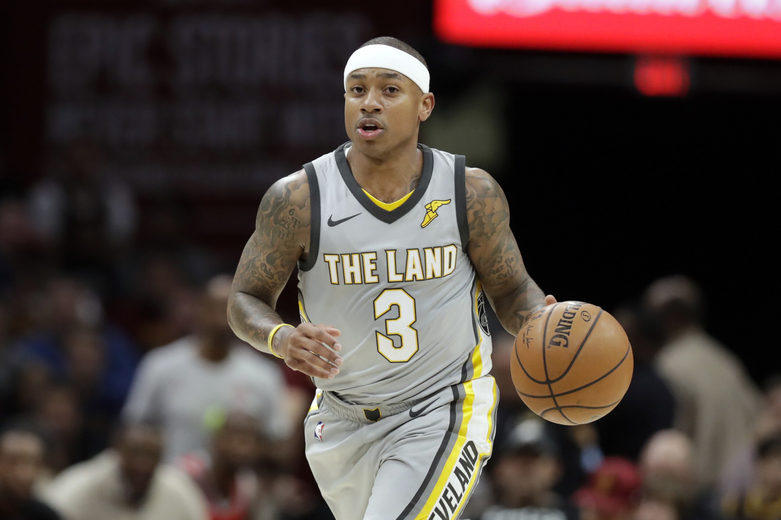 Cleveland Cavaliers' Isaiah Thomas drives against the Houston Rockets in the first half of an NBA basketball game, Saturday, Feb. 3, 2018, in Cleveland. (AP Photo/Tony Dejak)