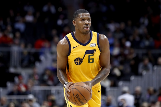 Utah Jazz's Joe Johnson plays in the second quarter of an NBA basketball game against the Atlanta Hawks in Atlanta, Monday, Jan. 22, 2018. (AP Photo/David Goldman)