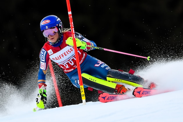 LENZERHEIDE, SWITZERLAND - JANUARY 28: Mikaela Shiffrin of USA competes during the Audi FIS Alpine Ski World Cup Women's Slalom on January 28, 2018 in Lenzerheide, Switzerland. (Photo by Alain Grosclaude/Agence Zoom/Getty Images)