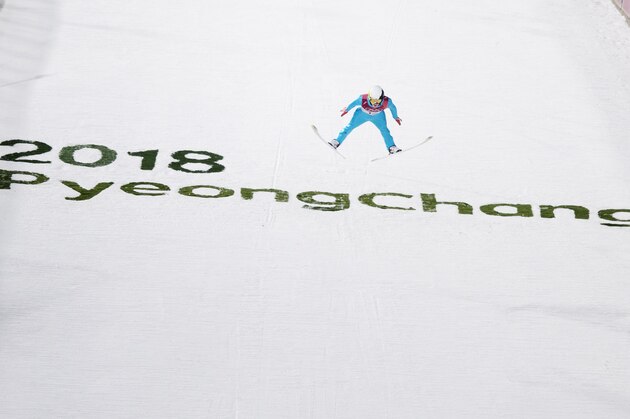 PYEONGCHANG-GUN, SOUTH KOREA - FEBRUARY 10: A skier is seen with the text Pyeongchang 2018 during the Mens Ski Jumping - Normal Hill, Individual on day one of the PyeongChang 2018 Winter Olympic Games at Alpensia Ski Jumping Center on February 10, 2018 in Pyeongchang-gun, South Korea. (Photo by Nils Petter Nilsson/Getty Images) PYEONGCHANG-GUN, SOUTH KOREA - FEBRUARY 10: A skier is seen with the text Pyeongchang 2018 during the Mens Ski Jumping - Normal Hill, Individual on day one of the PyeongChang 2018 Winter Olympic Games at Alpensia Ski Jumping Center on February 10, 2018 in Pyeongchang-gun, South Korea. (Photo by Nils Petter Nilsson/Getty Images)