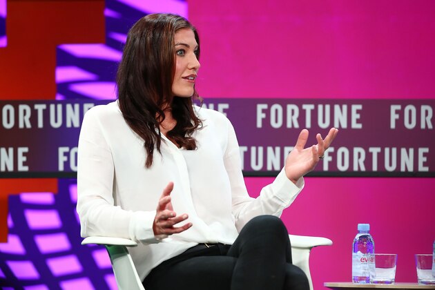 DANA POINT, CA - NOVEMBER 14: Hope Solo speaks onstage during the Fortune Most Powerful Women Next Gen conference at Monarch Beach Resort on November 14, 2017 in Dana Point, California. (Photo by Joe Scarnici/Getty Images for Fortune)
