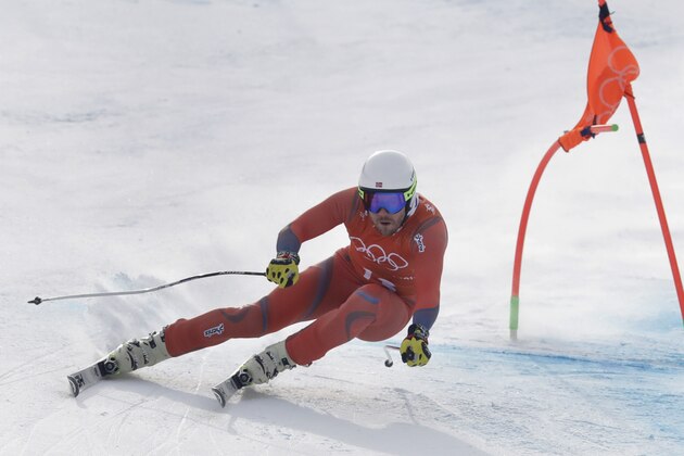 Norway's Kjetil Jansrud makes a turn during men's downhill training at the 2018 Winter Olympics in Jeongseon, South Korea, Saturday, Feb. 10, 2018. (AP Photo/Michael Probst)