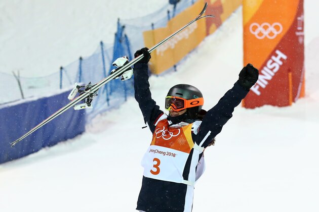 PYEONGCHANG-GUN, SOUTH KOREA - FEBRUARY 11:  Perrine Laffont of France celebrates winning gold during the Freestyle Skiing Ladies' Moguls Final on day two of the PyeongChang 2018 Winter Olympic Games at Phoenix Snow Park on February 11, 2018 in Pyeongchang-gun, South Korea.  (Photo by Cameron Spencer/Getty Images)