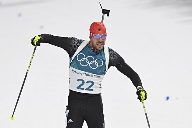 PYEONGCHANG-GUN, SOUTH KOREA - FEBRUARY 11: Arnd Peiffer of Germany wins the gold medal during the Biathlon Men's 10km Sprint at Alpensia Biathlon Centre on February 11, 2018 in Pyeongchang-gun, South Korea. (Photo by Alain Grosclaude/Agence Zoom/Getty Images)