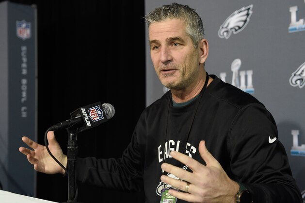 BLOOMINGTON, MN - JANUARY 31: Offensive coordinator Frank Reich of the Philadelphia Eagles speaks to the media during Super Bowl LII media availability on January 31, 2018 at Mall of America in Bloomington, Minnesota. The Philadelphia Eagles will face the New England Patriots in Super Bowl LII on February 4th. (Photo by Hannah Foslien/Getty Images) BLOOMINGTON, MN - JANUARY 31: Offensive coordinator Frank Reich of the Philadelphia Eagles speaks to the media during Super Bowl LII media availability on January 31, 2018 at Mall of America in Bloomington, Minnesota. The Philadelphia Eagles will face the New England Patriots in Super Bowl LII on February 4th. (Photo by Hannah Foslien/Getty Images)