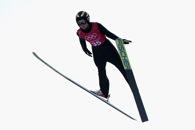 PYEONGCHANG-GUN, SOUTH KOREA - FEBRUARY 08:  Maren Lundby of Noway jumps during Ski Jumping Practice at Alpensia Ski Jumping Centre on February 8, 2018 in Pyeongchang-gun, South Korea.  (Photo by Quinn Rooney/Getty Images)