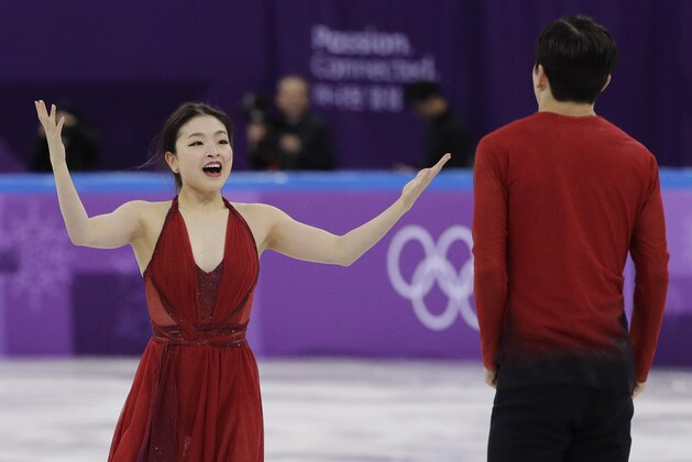 Alex Shibutani and Maia Shibutani of the United States perform in the ice dance free dance figure skating team event in the Gangneung Ice Arena at the 2018 Winter Olympics in Gangneung, South Korea, Monday, Feb. 12, 2018. (AP Photo/David J. Phillip)