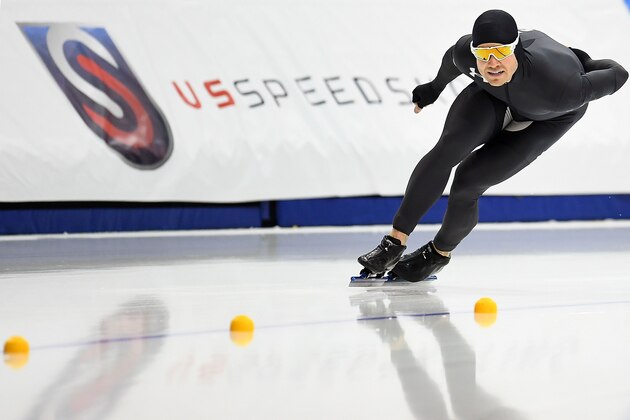MILWAUKEE, WI - JANUARY 06:  Joey Mantia competes in the Men's 1500 meter event during the Long Track Speed Skating Olympic Trials at the Pettit National Ice Center on January 6, 2018 in Milwaukee, Wisconsin.  (Photo by Stacy Revere/Getty Images)