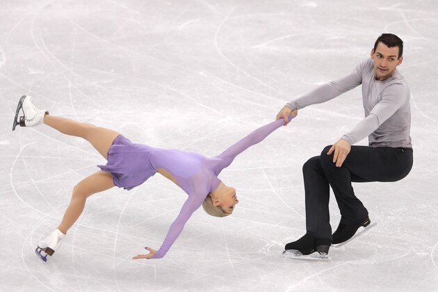GANGNEUNG, SOUTH KOREA - FEBRUARY 11:  Alexa Scimeca Knierim and Chris Knierim of the United States compete in the Figure Skating Team Event Â Pairs Free Skating on day two of the PyeongChang 2018 Winter Olympic Games at Gangneung Ice Arena on February 11, 2018 in Gangneung, South Korea.  (Photo by Richard Heathcote/Getty Images)