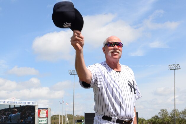 TAMPA, FL - MARCH 02:  Former New York Yankees pitcher and Baseball Hall-of-Famer Rich 'Goose' Gossage waves to the crowd during a pre-game ceremony prior to the Spring Training game against the Detroit Tigers at George M. Steinbrenner Field on March 2, 2016 in Tampa, Florida. The Yankees defeated the Tigers 10-9.  (Photo by Mark Cunningham/MLB Photos via Getty Images)