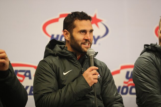NEW YORK, NY - JANUARY 01: Team USA hockey captain Brian Gionta speaks to the media during the 2018 Bridgestone NHL Winter Classic at Citi Field on January 1, 2018 in the Flushing neighborhood of the Queens borough of New York City. (Photo by Abbie Parr/Getty Images)