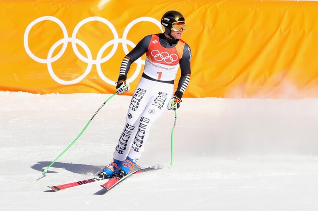 PYEONGCHANG-GUN, SOUTH KOREA - FEBRUARY 13:  Thomas Dressen of Germany reacts after making a run during the Men's Alpine Combined Downhill on day four of the PyeongChang 2018 Winter Olympic Games at Jeongseon Alpine Centre on February 13, 2018 in Pyeongchang-gun, South Korea.  (Photo by Alexander Hassenstein/Getty Images)