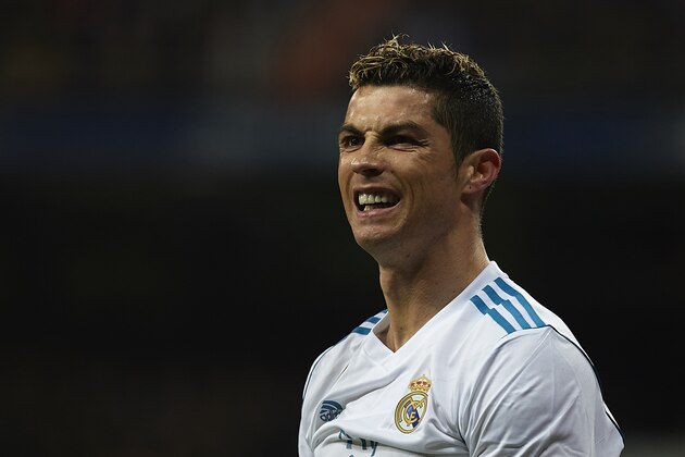 MADRID, SPAIN - FEBRUARY 10:  Cristiano Ronaldo of Real Madrid reacts during the La Liga match between Real Madrid and Real Sociedad at Estadio Santiago Bernabeu on February 10, 2018 in Madrid, Spain.  (Photo by Quality Sport Images/Getty Images)