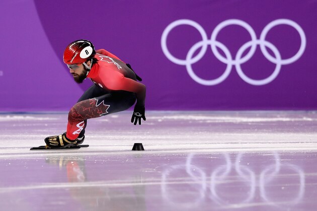 GANGNEUNG, SOUTH KOREA - FEBRUARY 10:  Charles Hamelin of Canada competes during the Men's 1500m Short Track Speed Skating qualifying on day one of the PyeongChang 2018 Winter Olympic Games at Gangneung Ice Arena on February 10, 2018 in Gangneung, South Korea.  (Photo by Richard Heathcote/Getty Images)