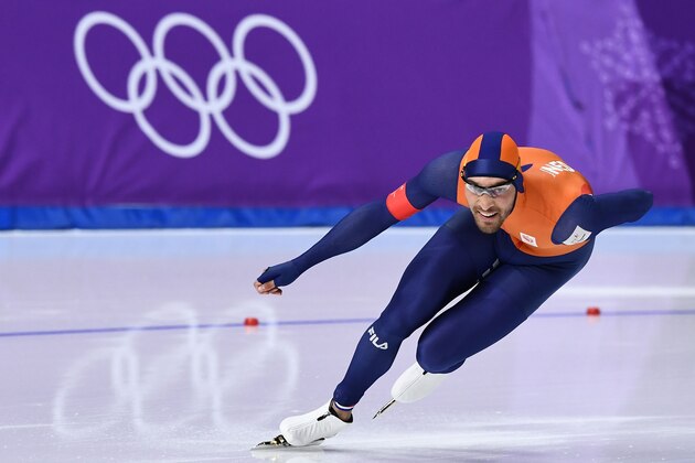 Netherlands' Kjeld Nuis competes in the men's 1,500m speed skating event during the Pyeongchang 2018 Winter Olympic Games at the Gangneung Oval in Gangneung on February 13, 2018. / AFP PHOTO / ARIS MESSINIS        (Photo credit should read ARIS MESSINIS/AFP/Getty Images)