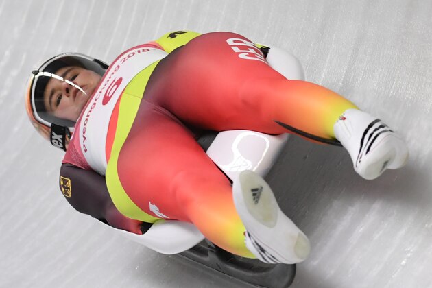 Germany's Natalie Geisenberger competes in the women's singles luge run 3 during the Pyeongchang 2018 Winter Olympic Games, at the Olympic Sliding Centre on February 13, 2018 in Pyeongchang.  / AFP PHOTO / Mark Ralston        (Photo credit should read MARK RALSTON/AFP/Getty Images)