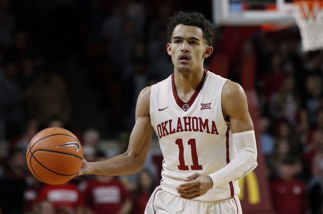 Oklahoma guard Trae Young during an NCAA college basketball game against Baylor in Norman, Okla., Tuesday, Jan. 30, 2018. (AP Photo/Sue Ogrocki)