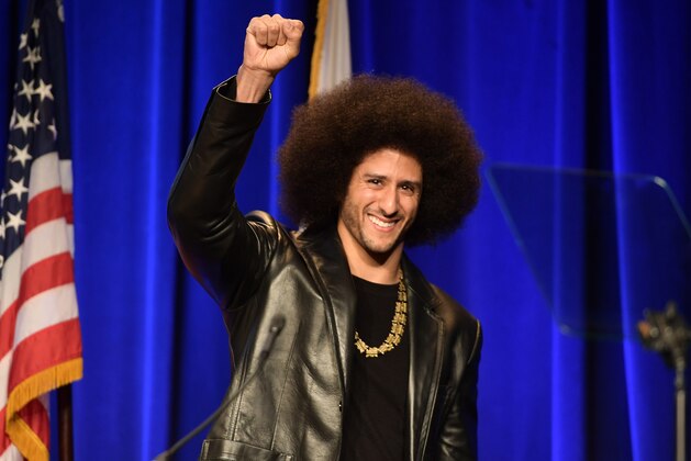 BEVERLY HILLS, CA - DECEMBER 03:  Honoree Colin Kaepernick speaks onstage at ACLU SoCal Hosts Annual Bill of Rights Dinner at the Beverly Wilshire Four Seasons Hotel on December 3, 2017 in Beverly Hills, California.  (Photo by Matt Winkelmeyer/Getty Images)