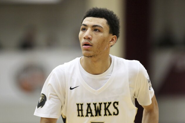 Hudson Catholic's Jahvon Quinerly #5 in action against John Carroll during a high school basketball game at the Hoophall Classic, Monday, January 15, 2018, in Springfield, MA. (AP Photo/Gregory Payan)