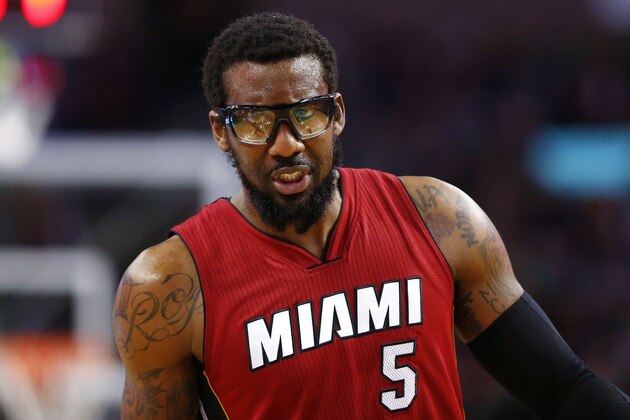 Miami Heat's Amar'e Stoudemire during the half quarter of an NBA basketball game against the Boston Celtics in Boston Saturday, Feb. 27, 2016. (AP Photo/Winslow Townson)