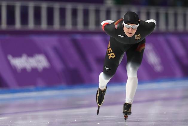 GANGNEUNG, SOUTH KOREA - FEBRUARY 10:  Claudia Pechstein of Germany competes during the Women's Speed Skating 3000m on day one of the PyeongChang 2018 Winter Olympic Games at Gangneung Oval on February 10, 2018 in Gangneung, South Korea.  (Photo by Maddie Meyer/Getty Images)