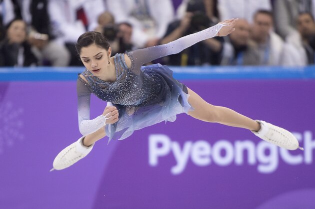 Evgenia Medvedeva, Olympic Athletes of Russia, performs her routine during the women's short program in the team figure skating event at the Pyeonchang Winter Olympics Sunday, February 11, 2018 in Gangneung, South Korea. (Paul Chiasson/The Canadian Press via AP)