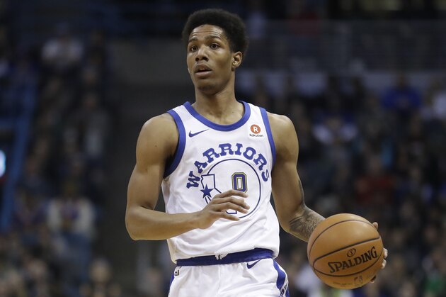Golden State Warriors' Patrick McCaw dribbles during the first half of an NBA basketball game against the Milwaukee Bucks Friday, Jan. 12, 2018, in Milwaukee. (AP Photo/Morry Gash)