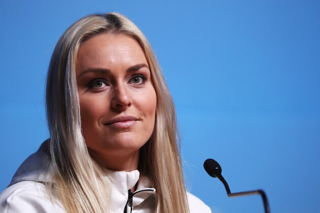 PYEONGCHANG-GUN, SOUTH KOREA - FEBRUARY 09:  United States alpine skier Lindsey Vonn attends her press conference at the Main Press Centre during previews ahead of the PyeongChang 2018 Winter Olympic Games on February 9, 2018 in Pyeongchang-gun, South Korea.  (Photo by Ker Robertson/Getty Images)