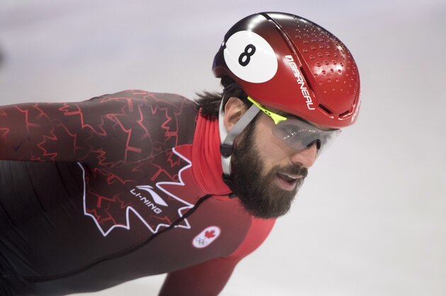 Canada's Charles Hamelin competes in the men's 1000-metre speedskating heats at the Pyeonchang Winter Olympics Tuesday, February 13, 2018 in Gangneung, South Korea. (Paul Chiasson/The Canadian Press via AP)