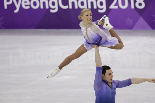 Aljona Savchenko and Bruno Massot of Germany perform in the pairs free skate figure skating final in the Gangneung Ice Arena at the 2018 Winter Olympics in Gangneung, South Korea, Thursday, Feb. 15, 2018. (AP Photo/David J. Phillip)