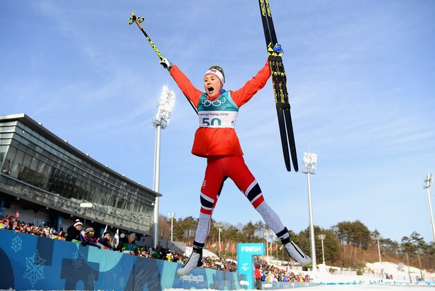 PYEONGCHANG-GUN, SOUTH KOREA - FEBRUARY 15:  Ragnhild Haga of Norway celebrates winning the Cross-Country Skiing Ladies' 10 km Free on day six of the PyeongChang 2018 Winter Olympic Games at Alpensia Cross-Country Centre on February 15, 2018 in Pyeongchang-gun, South Korea.  (Photo by Quinn Rooney/Getty Images)