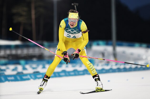 PYEONGCHANG-GUN, SOUTH KOREA - FEBRUARY 15:  Hanna Oeberg of Sweden reacts as she finishes during the Women's 15km Individual Biathlon at Alpensia Biathlon Centre on February 15, 2018 in Pyeongchang-gun, South Korea.  (Photo by Adam Pretty/Getty Images)