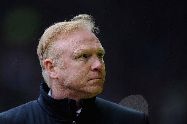 DERBY, ENGLAND - JANUARY 19: Alex McLeish of Nottingham Forest looks on during the npower Championship match between Derby County and Nottingham Forest at Pride Park Stadium on January 19, 2013 in Derby, England.  (Photo by Laurence Griffiths/Getty Images)