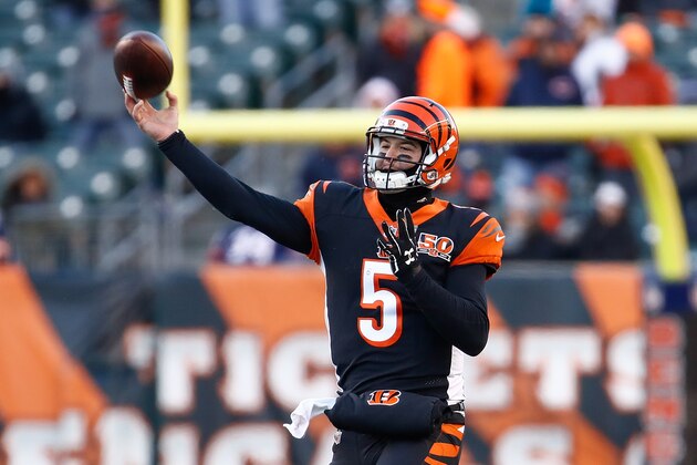 CINCINNATI, OH - DECEMBER 10:  AJ McCarron #5 of the Cincinnati Bengals throws a pass against the Chicago Bears during the second half at Paul Brown Stadium on December 10, 2017 in Cincinnati, Ohio.  (Photo by Andy Lyons/Getty Images)